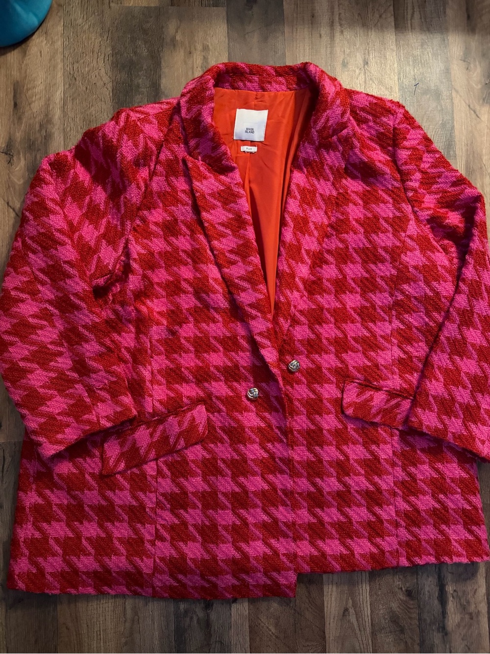 River Island Pink and Red Houndstooth Blazer Jacket